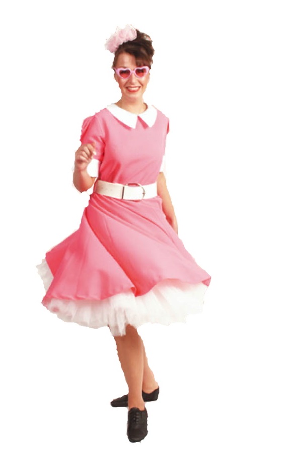 Rock en Roll dame roze - Willaert, verkleedkledij, carnavalkledij, carnavaloutfit, fantasiekledij, feestkledij, jaren 50, r&r, fifties